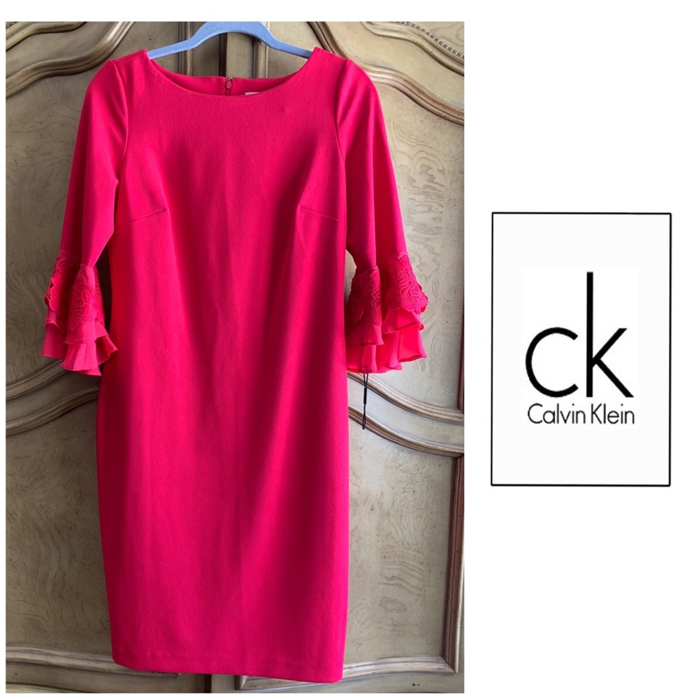 Calvin Klein Fuchsia Shreath Lace Bell Sleeves 10